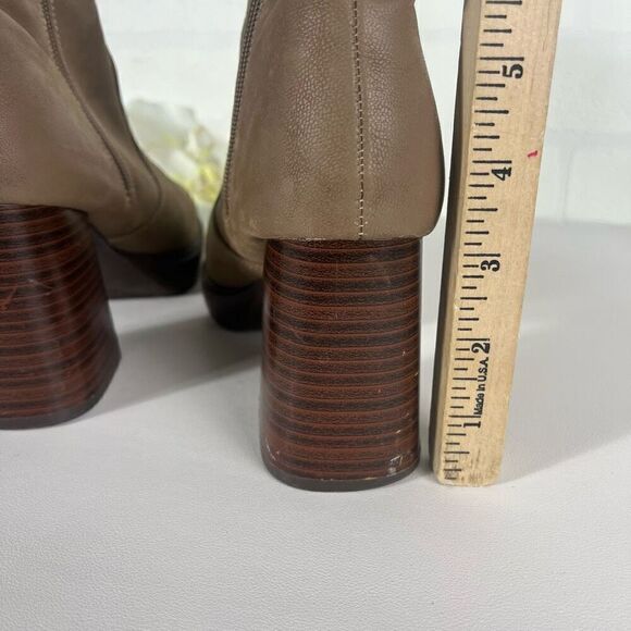 Rouge Womens Chunky Heel Boots size 6 Faux Leather Taupe Y2K Style - Picture 4 of 10